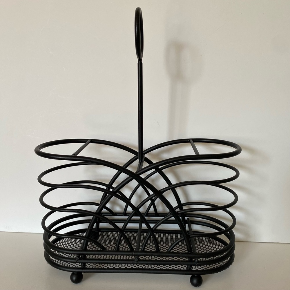 Black Metal Flatware Holder Utensil Caddy Tabletop Organizer 4 Sections EUC